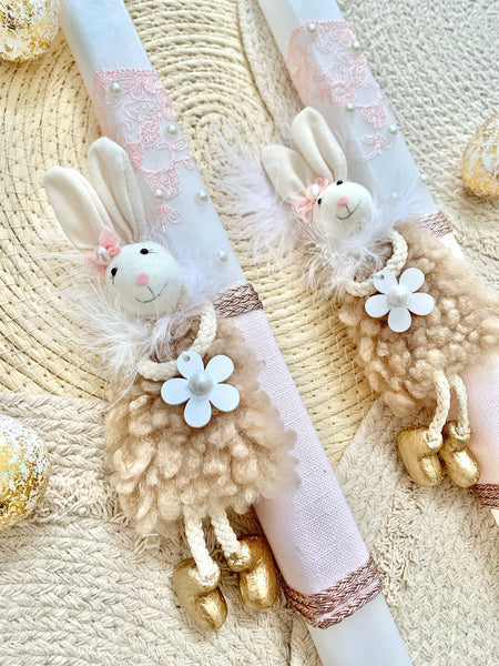 Pink and Beige Pearl Bunny Easter Candle