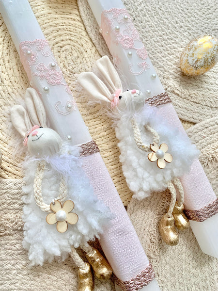 Pink and White Pearl Bunny Easter Candle.