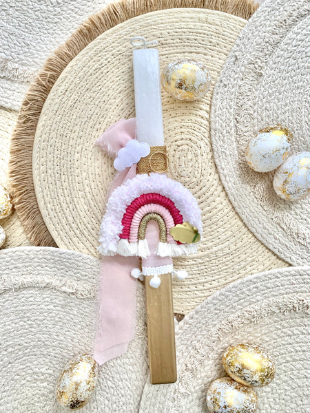 Blush Pink and Gold Rainbow Keychain Easter Candle