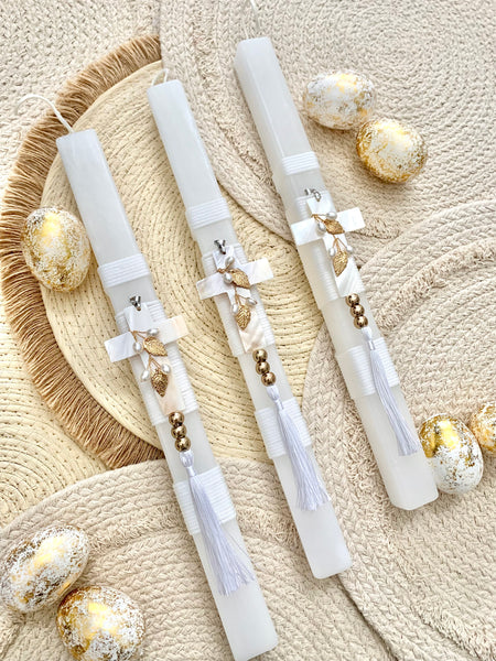 White Shell Cross Vine Easter Candle
