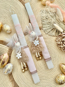 Pink and Beige Pearl Bunny Easter Candle