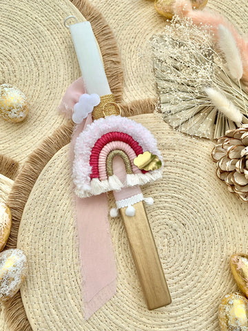 Blush Pink and Gold Rainbow Keychain Easter Candle