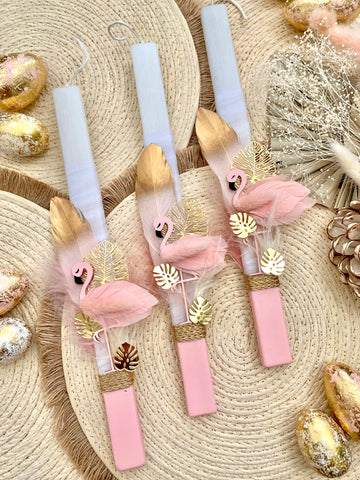 Rose Gold and Gold Flamingo Easter Candle