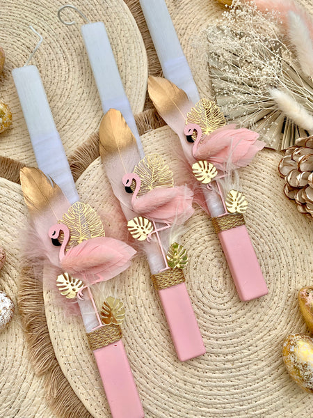 Rose Gold and Gold Flamingo Easter Candle