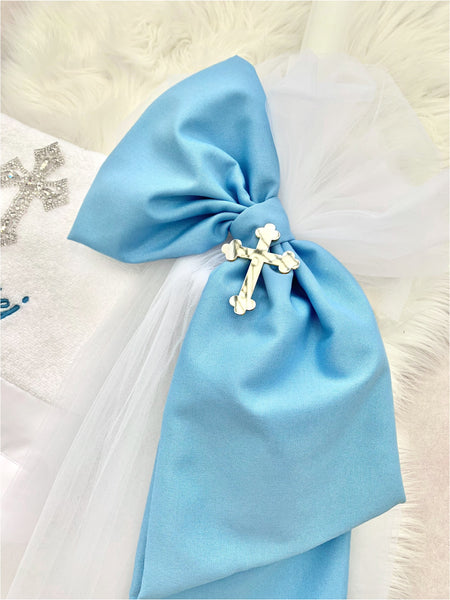 Baby Blue Bow and Silver Cross 3ft Lambatha