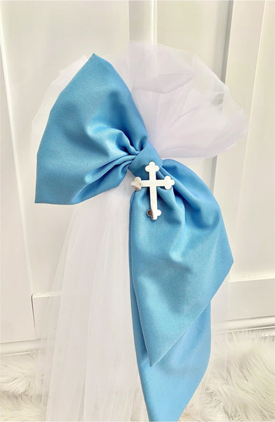 Baby Blue Bow and Silver Cross 3ft Lambatha