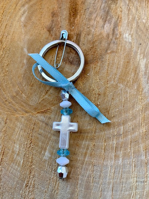 Light Blue and Pearl Cross Keychain Martyiko/Witness Pin