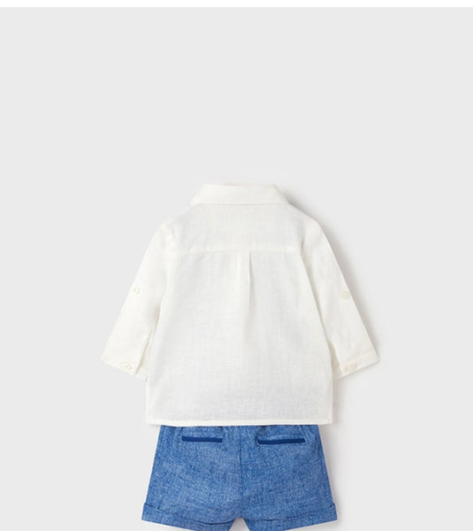 Cotton Linen Paris Blue Shorts Set