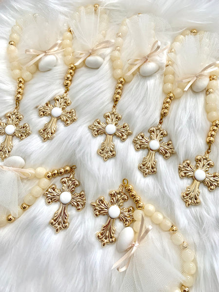 Gold and White Pearl Bead Cross Gouri