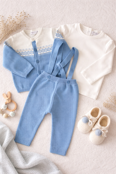Blue Knit Suspender 3 Piece Outfit