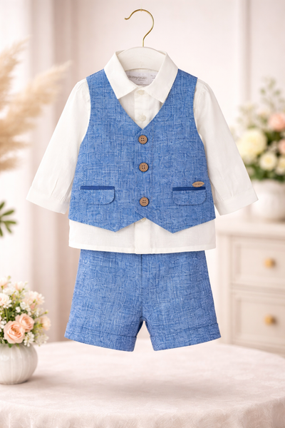 Cotton Linen Paris Blue Shorts Set