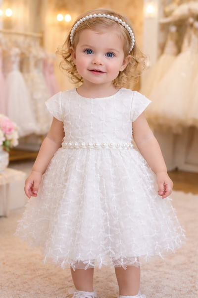 White Pearl Flower Dress