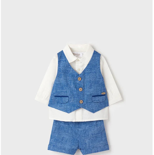 Cotton Linen Paris Blue Shorts Set