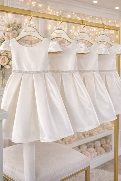 Off - White Pearl Belt Cap Sleeve Baptismal Dress