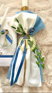 Blue and Off-White Personalized Olive Vine Lambatha