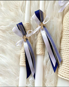 Navy Striped and Off-White Cord 2 small candles