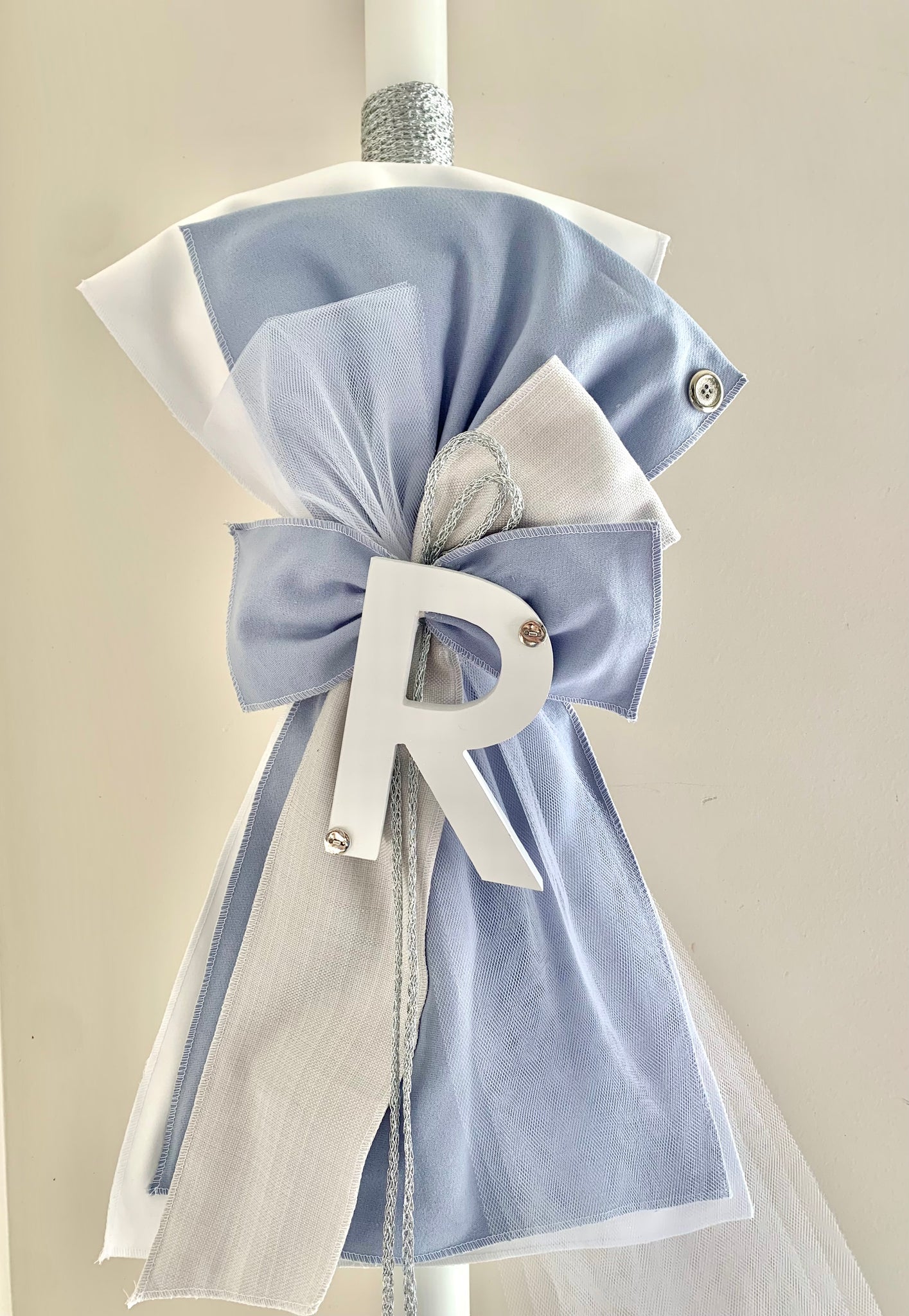 Grey Blue and White Silver Button Personalized Lambatha