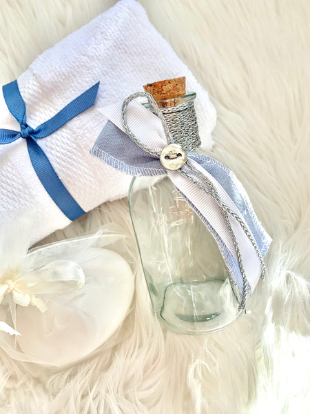 Grey Blue and White Silver Button Oil Bottle Set