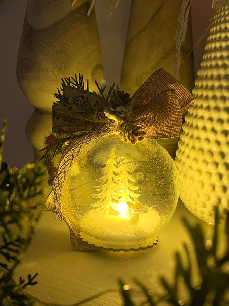 Burlap Pine Cone Personalized Christmas Globe Light Up Ornament