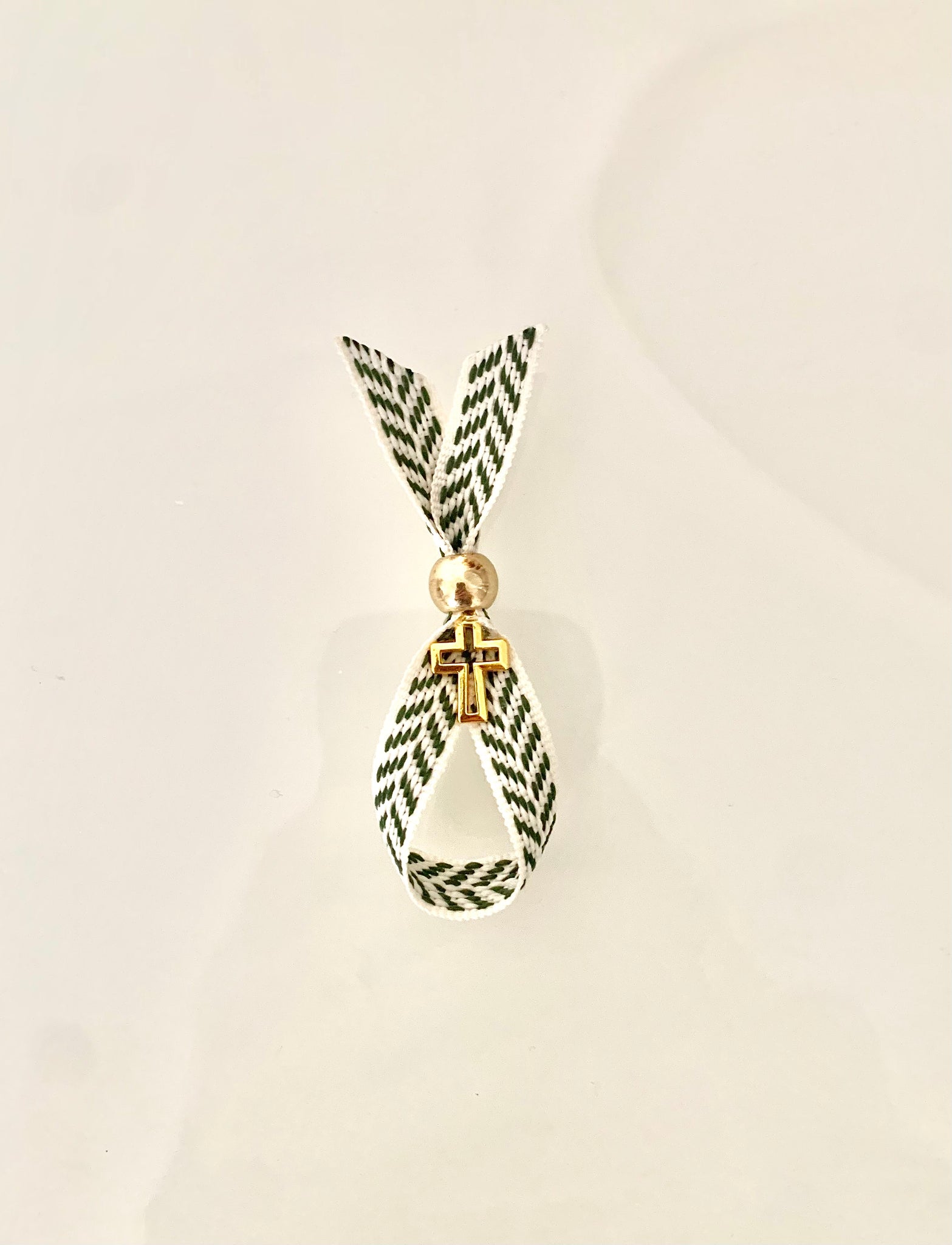 White and Olive Green Gold Cross Knit Martyiko/Witness Pin