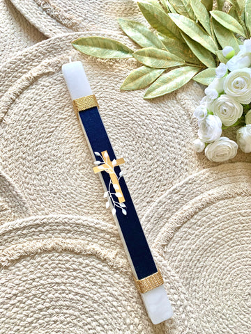 Navy and Gold Cross 2ft easter candle