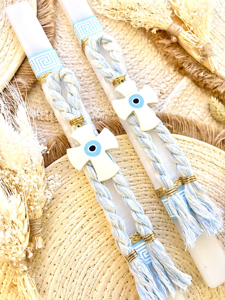 Sky Blue Cross Mati Gouri Easter Candle