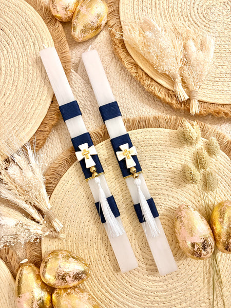 Navy Stone Gold Cross Easter Candle