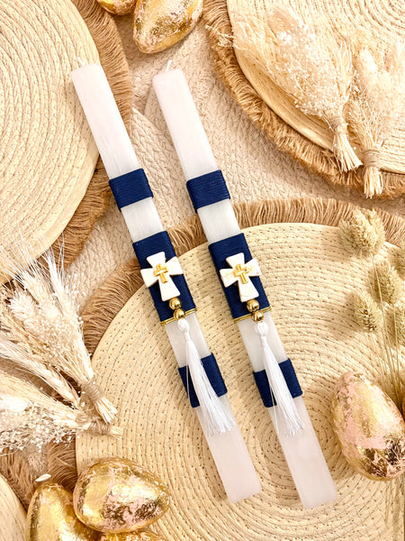 Navy Stone Gold Cross Easter Candle
