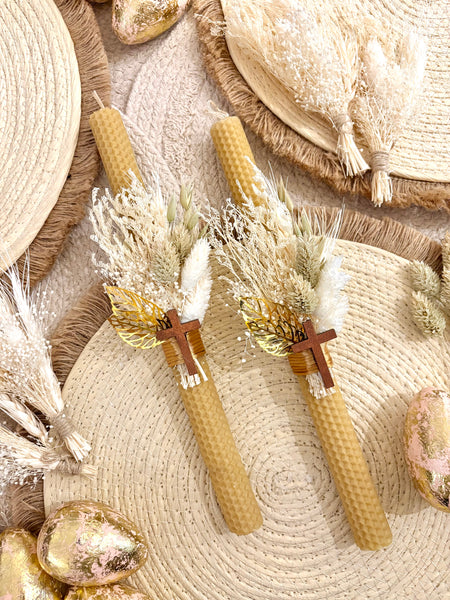 Bees Wax Boho Dried Flowers Easter Candle