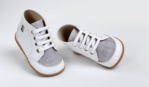 White and Grey High Top Leather Walking Shoe