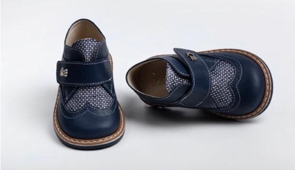Navy Polka Dot Velcro Saddle Leather Walking Shoe
