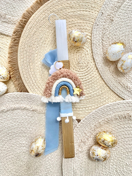 Dusty Blue and Gold Rainbow Keychain Easter Candle