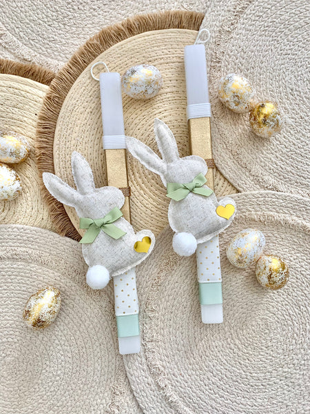 Pistachio and Gold Bunny Easter Candle