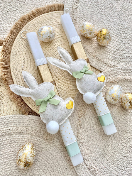 Pistachio and Gold Bunny Easter Candle