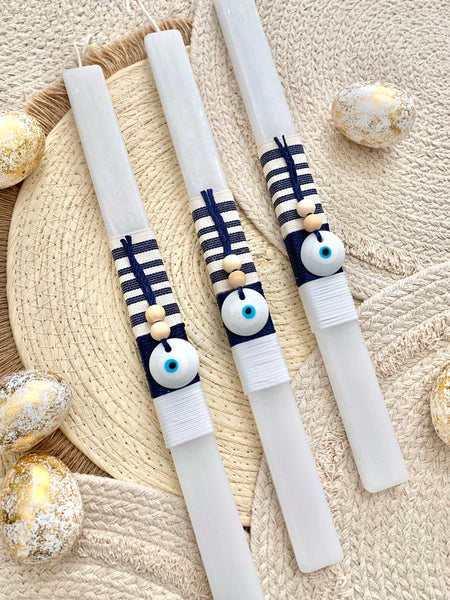 Navy and White Mati Easter Candle
