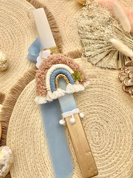 Dusty Blue and Gold Rainbow Keychain Easter Candle