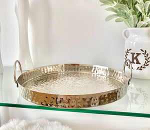 Large Silver Round Hammered Tray