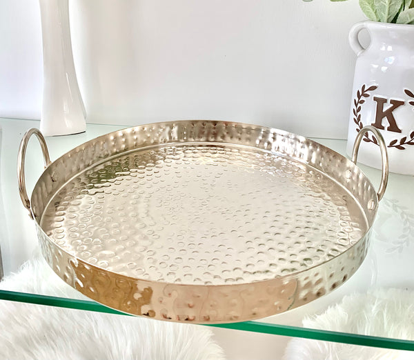 Medium Silver Round Hammered Tray