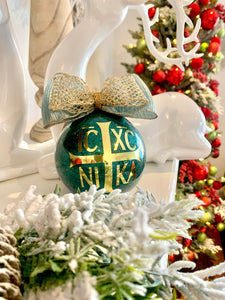 Turquoise and Gold IC XC NI KA Christmas Ornament