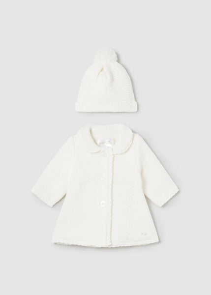 Off White Knit Coat and Hat