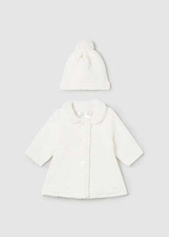 Off White Knit Coat and Hat