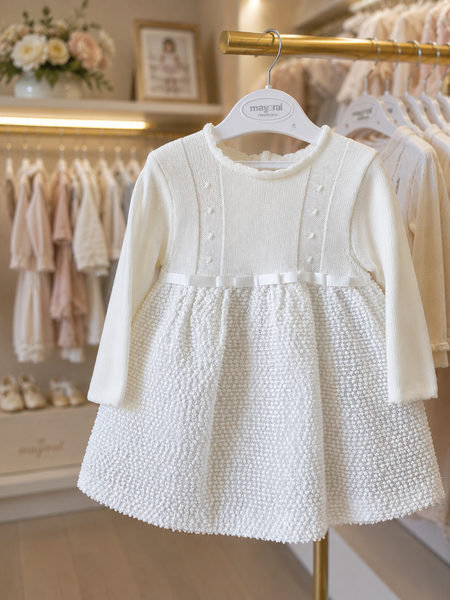 Off White knit with bottom textured elegant baby dress