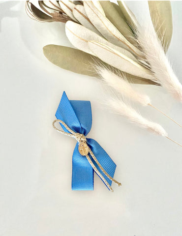 Marine Blue and Gold Cross Upright Bow Martyiko / Witness Pin