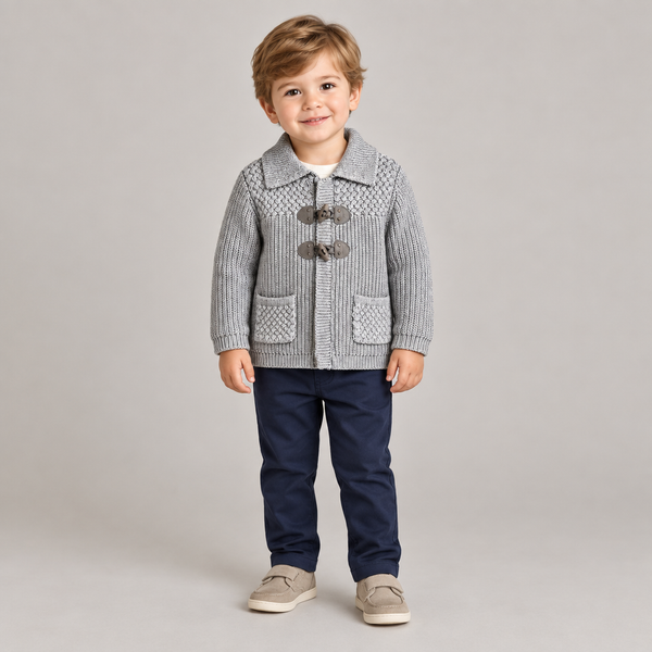 Boy wearing Grey Knit Cardigan