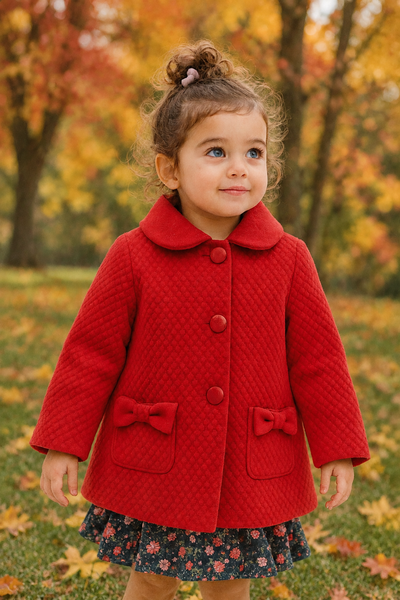 Red Coat pictured with autumn trees and green grass
