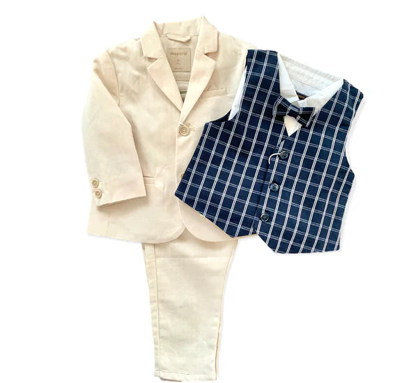 Natural and Navy 5 piece Baptismal Suit