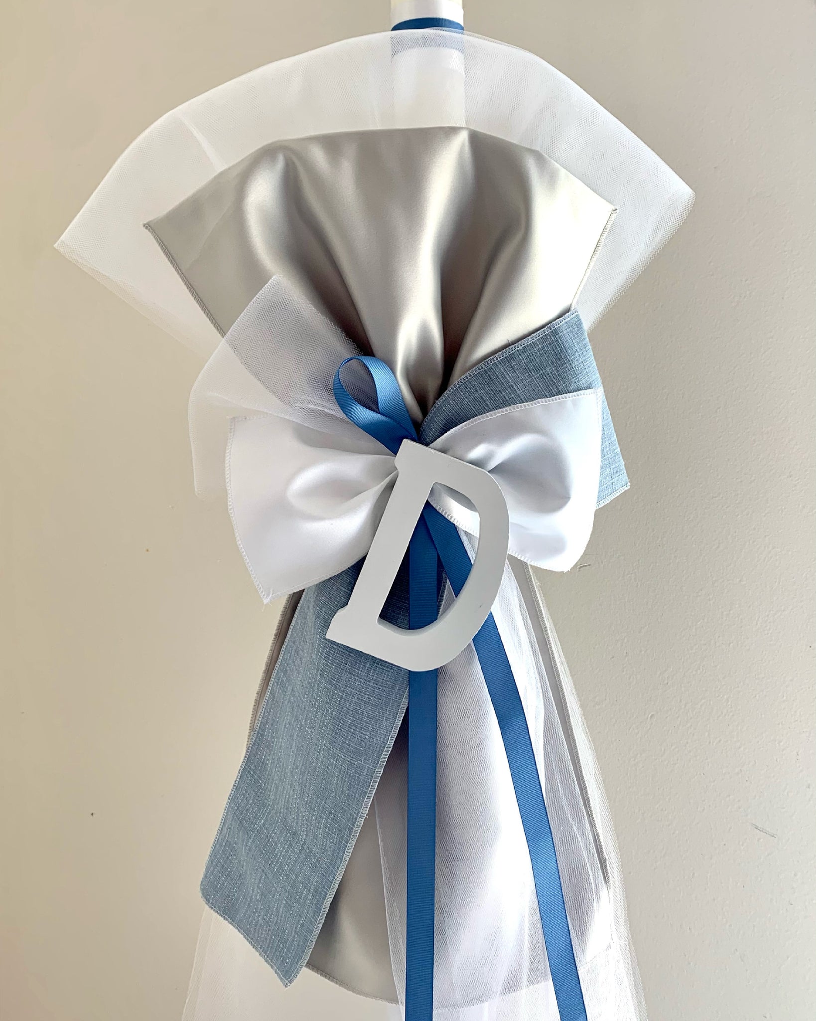 Blue and Silver Upright Bow Personalized Lambatha - 3ft