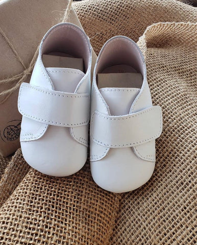 White Leather Velcro Soft Sole Shoe