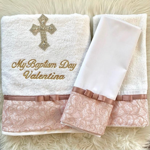 Rose Gold Lace Embroidered and Crystal Cross Ladopano Set