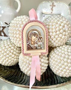Pink and Ivory Virgin Mary Icon 7.5 x 6cm